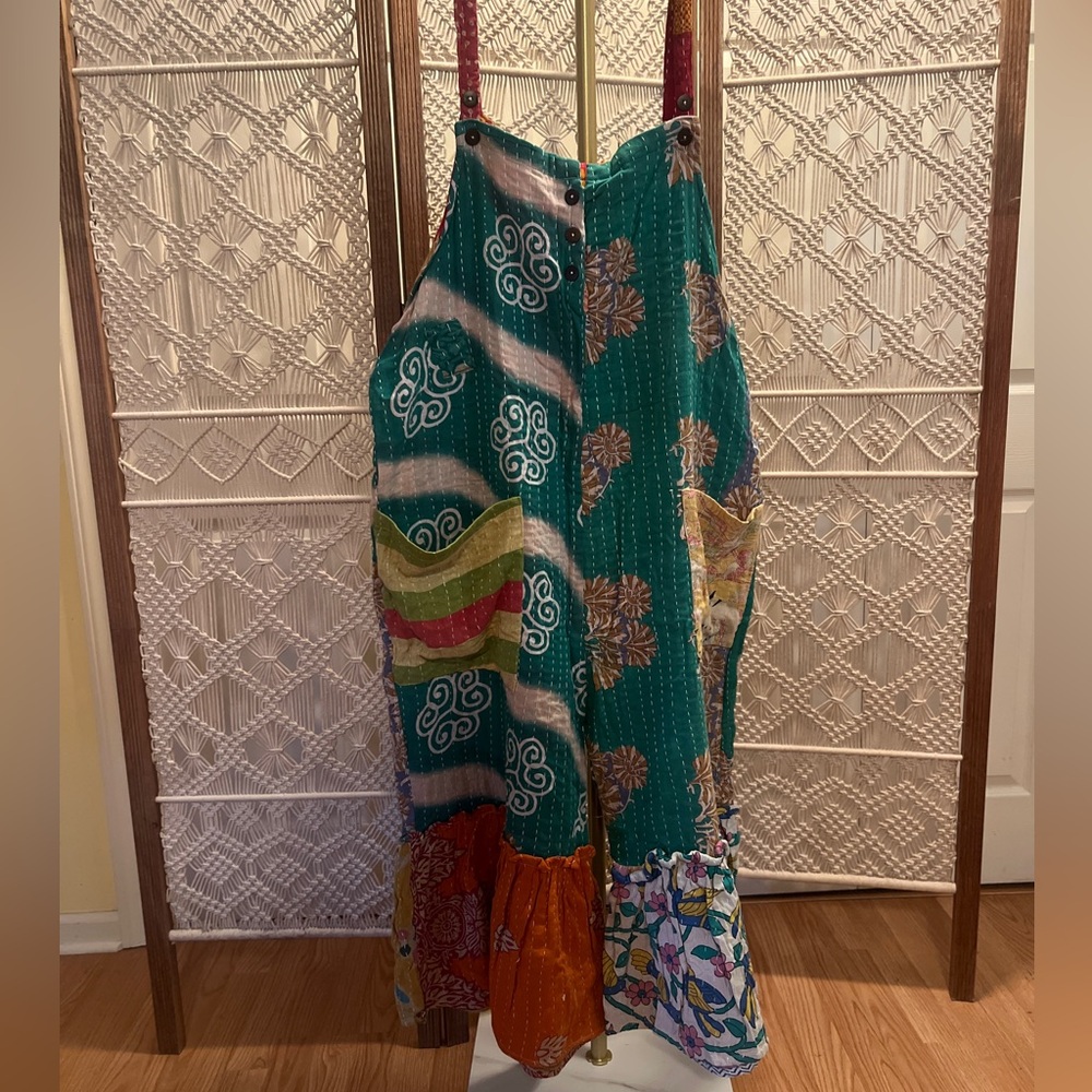 Kantha Patchwork Bell Bottom Overalls - image 1